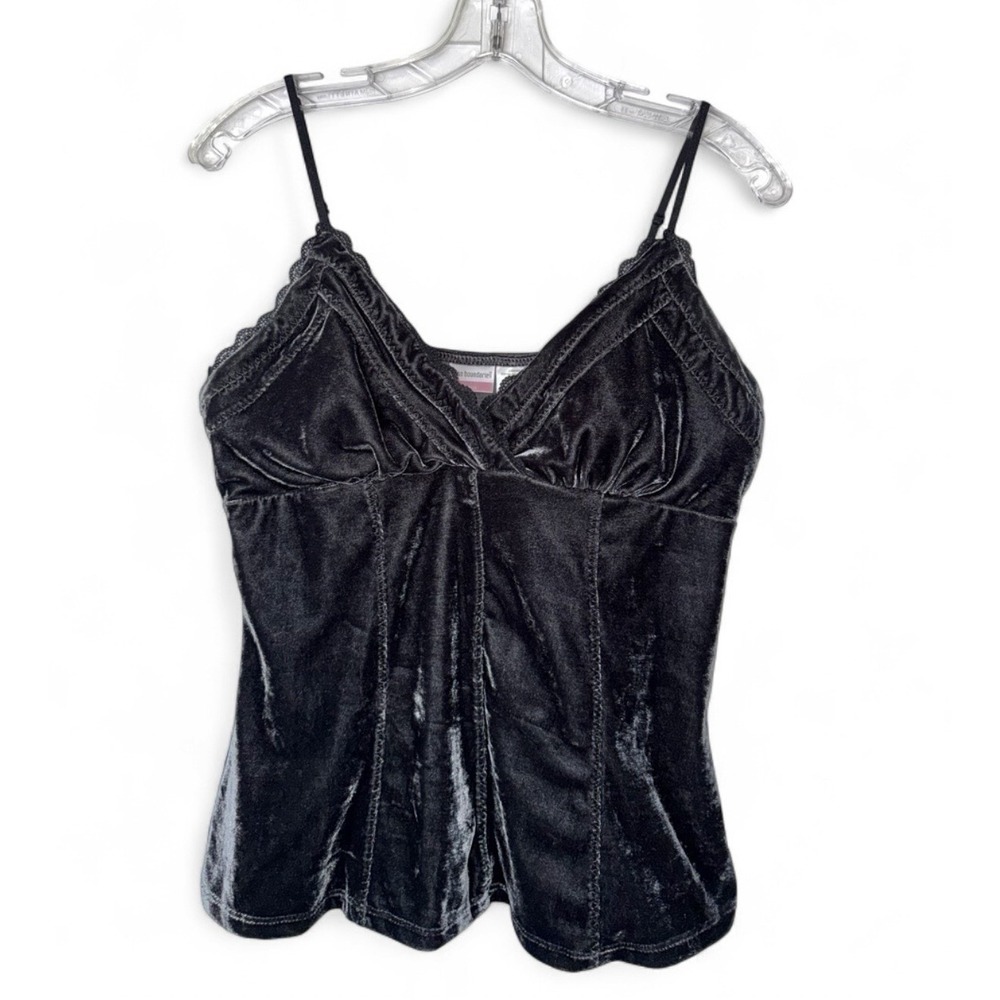 No Boundaries Velvet Cami Jrs L 11/13 Charcoal Gray Y2K Whimsigoth Dark Fairy
